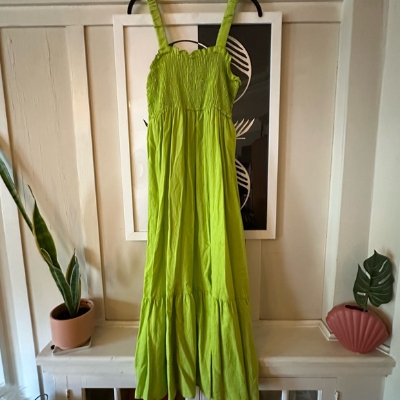 Urban Outfitter Lime Green Smocked Midi Dress size L - Picture 5 of 5